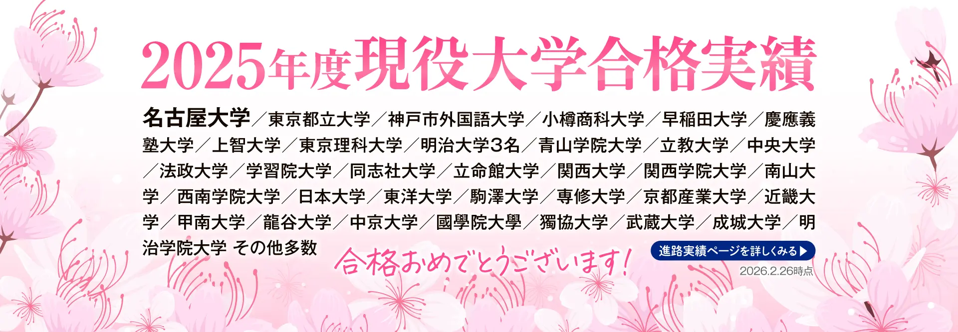 通信制高校クラーク国際の大学入試 合格速報